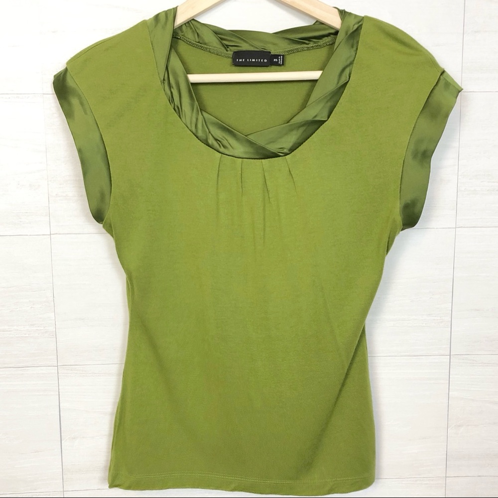 The Limited Satin Trim Olive Green T-Shirt Sz XS